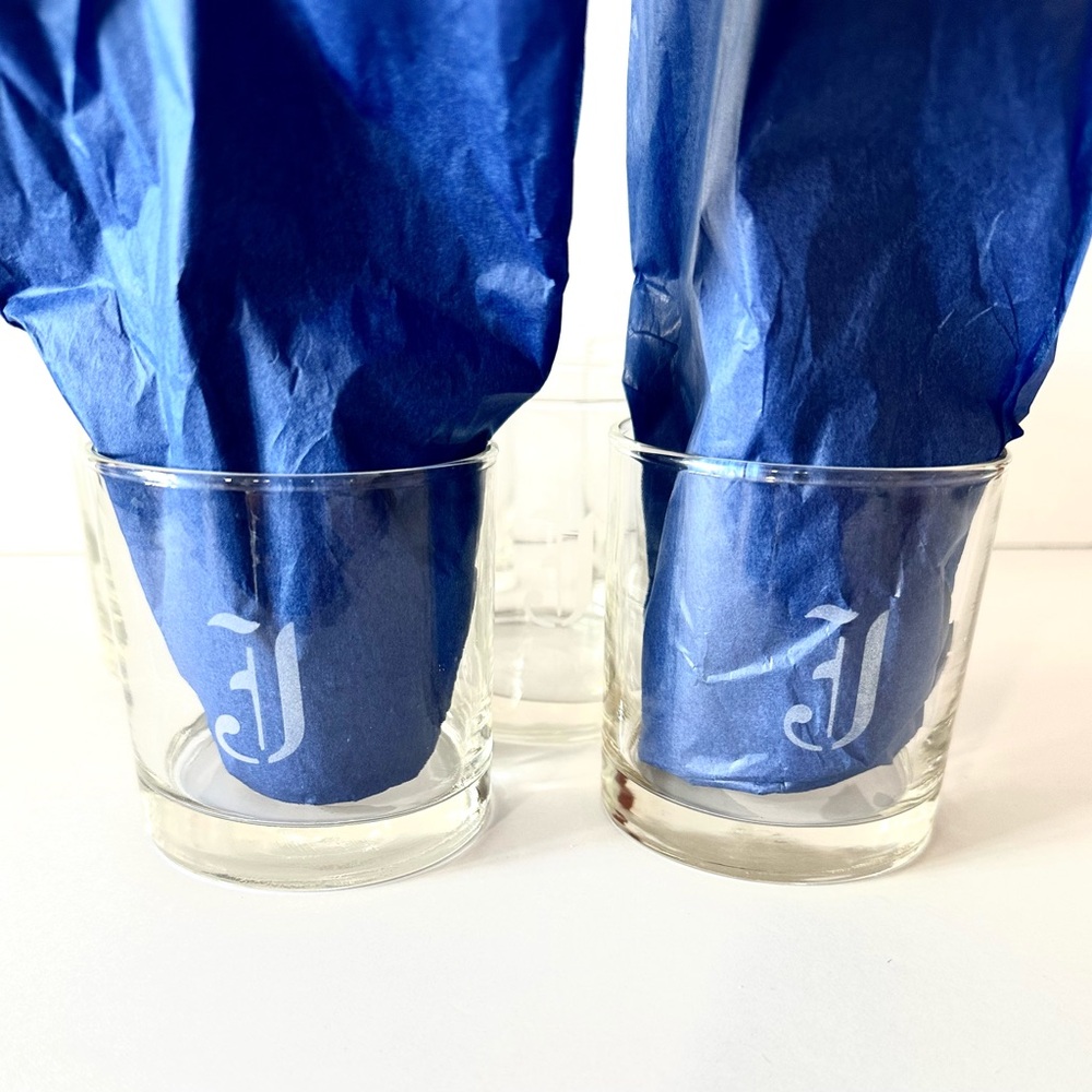 Old Fashioned or Whiskey Glasses Monogrammed with the letter J. Set of 6.